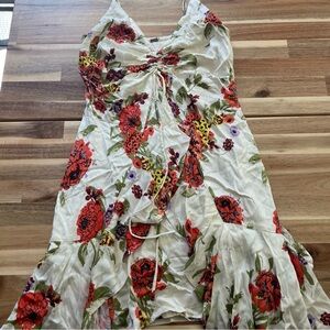 Free People Red and Green Ruched Tiered Sundress